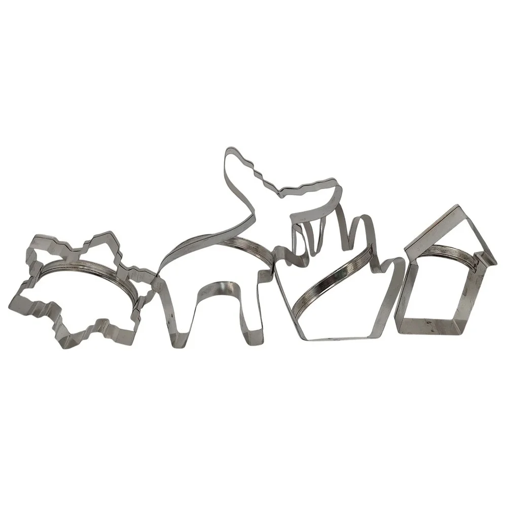 Large Vintage Cookie Cutters Snowflake Moose Hand House with Handles Set of Four